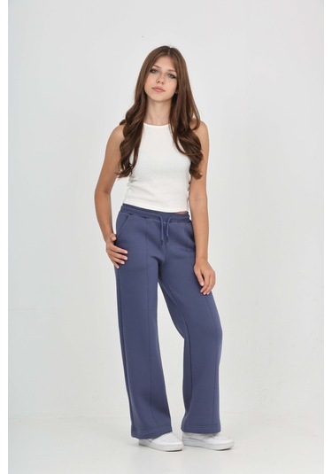 Toontoy Kız Çocuk Nervür Detaylı Eşofman Alt İndigo