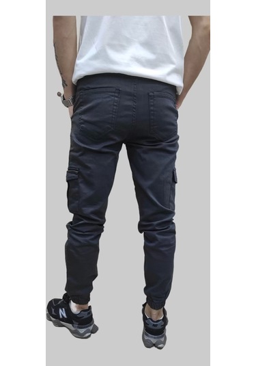 Erkek Jogger Beli Ve Paçası Lastikli Keten Antrasit Kargo Pantolon Antrasit