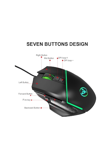 Mufunye Hxsj A876 Renkli Işık Efektli 6400 Dpı Ayarlanabilir Kablolu Oyun Faresi A876