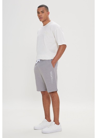Ac&Co / Altınyıldız Classics Erkek Grı Melanj Standart Fit Normal Kesim Cepli Rahat Örme Şort Gri Melanj