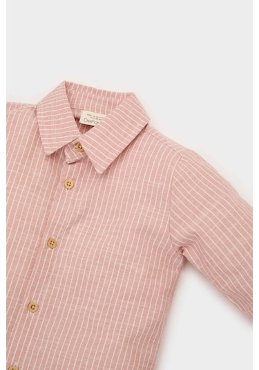 DeFacto Erkek Bebek Flamlı Poplin Uzun Kollu Çizgili Gömlek E5316A525SPBR136 Bordo
