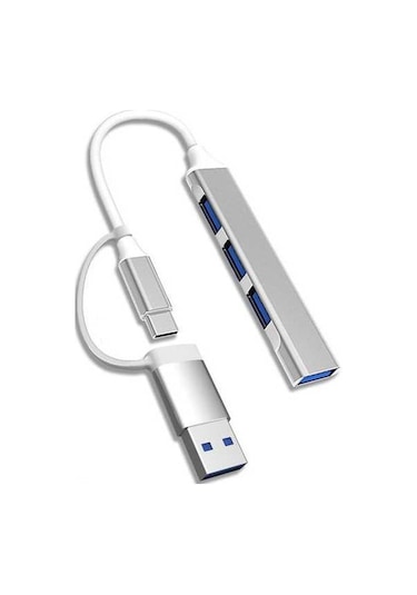 Fastbuy Alüminyum Gövde Usb 3.0 Çok Fonksiyonlu Hub - Type-c'den 4 Usb'ye Dönüştürücü, Gümüş
