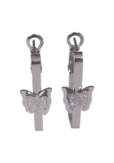 316l Çelik Kelebek Model Zirkon Taşlı Kadın Küpe Gümüş Renk Kararmaz Çelik