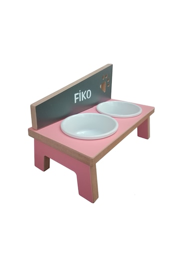 Realwood Özel İsimli Seramik Kaplı Kedi Köpek Mama Su Kabı Stantı