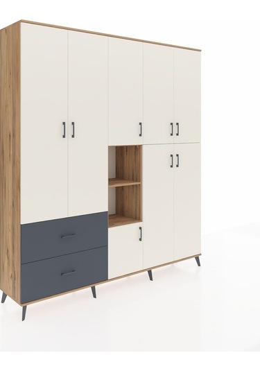 Hyperion Dolap 12 Raflı 2 Çekmeceli Tek Askılı 220x44x243 Çam-aytaşı/antrasit Aytası/antrasıt