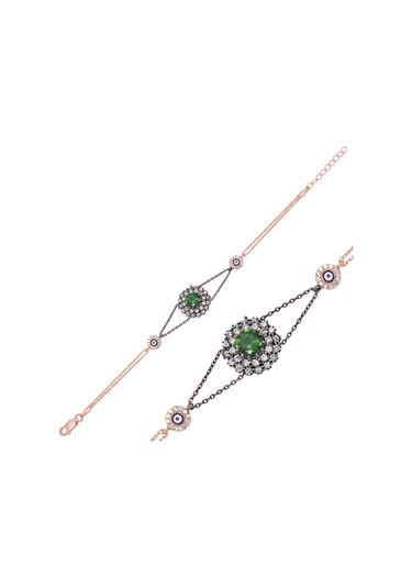 Casera's Gümüş Rose Yeşil Taşlı Otantik Kadın Bileklik Csr2181480 Gümüş