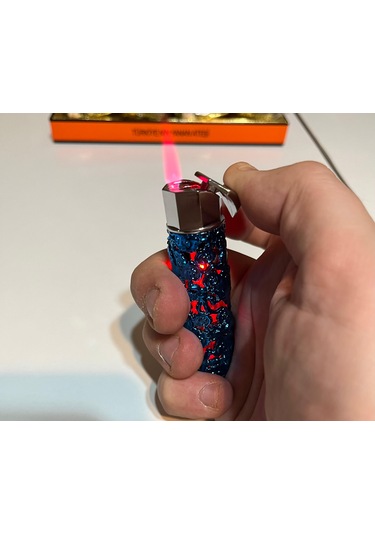 Özel Tasarım Ejderha Desenli Işıklı Gazlı Lüx Çakmak Mavi