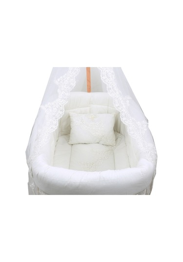 Setaymobilya Beşik, Geniş Güpürlü Mdf Sallanan Beşik + Uyku Seti - Set