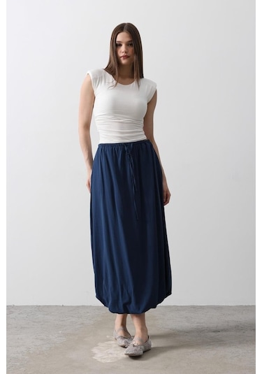 Beli Bağlamalı Balon Etek - İndigo İndigo