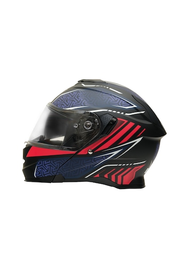 My Helmets Mks002-bbr Güneş Vizörlü Şeffaf Çene Açılır Motosiklet Kaskı Lacivert - Kırmızı - Siyah