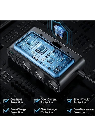 Joyroom JR-CL06 Üç Soketli 5in1 154W Araç Şarj Adaptörü PD+QC3.0