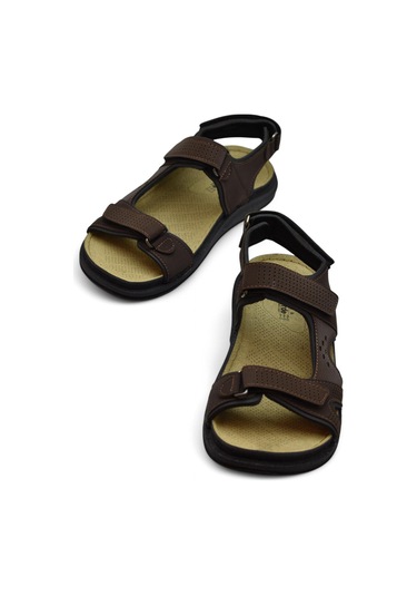 240105 Ortopedik Taban Erkek Sandalet Erkek Cırtlı Sandalet Kahverengi