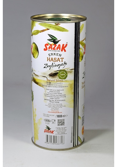 Sazak Erken Hasat Soğuk Sıkım Zeytinyağı Teneke 1 L