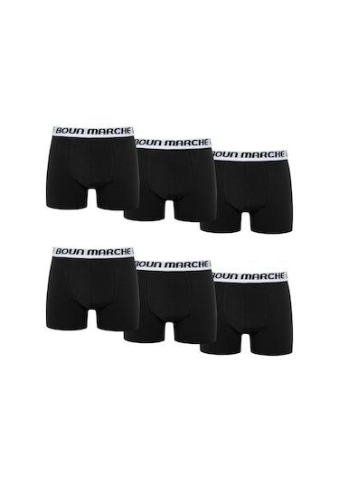 Boun Marche Erkek Boxer Likralı Premıum 6'lı Kutu Rodi Siyah Beyaz