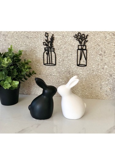Thiramis Homeconcept Dekoratif Siyah & Beyaz Tavşan 2li Set