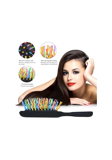 Vkemall Küçük Taşınabilir Hava Yastıklı Saç Fırçası - Yumuşak Uçlu Sırtlı Tırnaklar İle Saç Ve Kafa Derisi Masajı, Tüm Saç Tiplerine Uygun - Siyah