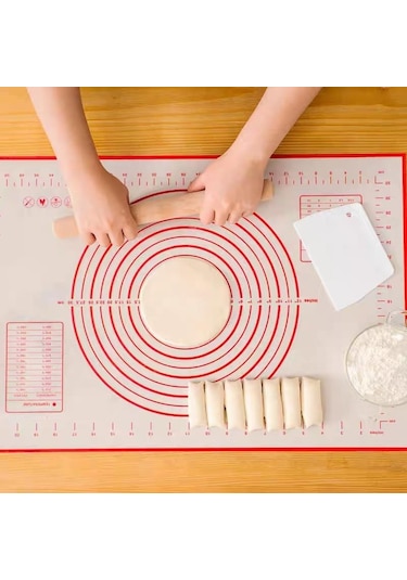 Kırmızı Kaymaz Silikon Pasta Mutfak Mat Ekstra  Kabuk Mat 50 60cm