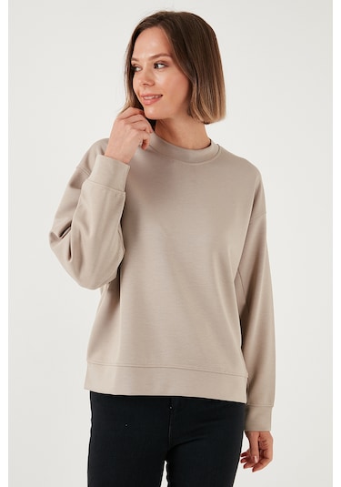 Lela Streç Bisiklet Yaka Oversize Fit Scuba Bayan Sweat 5865879 Taş