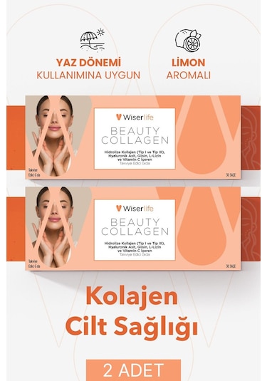 Wiserlife Beauty Collagen Hidrolize Tip1 ve Tip3 İçeren Takviye Edici Gıda 2 x 30 Saşe