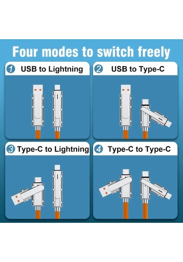 Nnbılı 4 In 1 120w Usb Tip C - Tip C Ios Kablosu 3 In 1 Pd 100w Hızlı Şarj Veri Black 1m