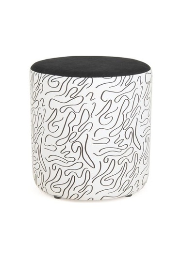 Just Home Sepia Silindir Desenli Puf - Beyaz / Siyah - 42x40x40 Cm Beyaz / Siyah