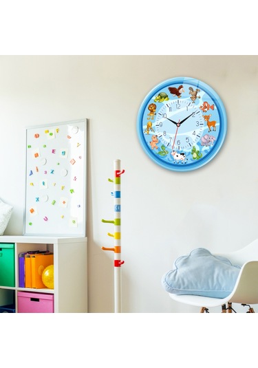 Decorita Cam Saat | Çocuk Odası - Mavi | Çap40cm Çok Renkli