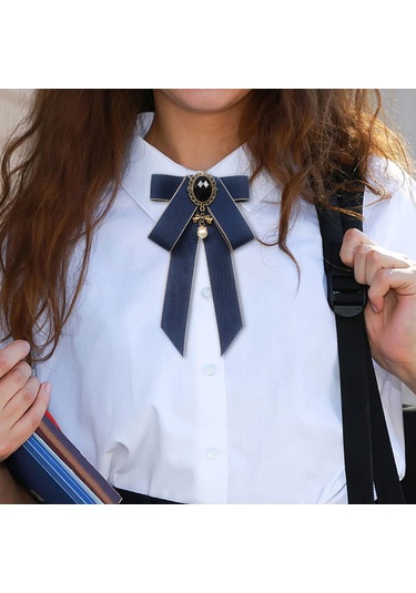 Suntek Şerit Yay Broş Ön Bağlı Ilmek Bayan Kravat Koyu-mavi Koyu Mavi