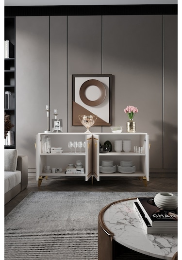 KLAS KONSOL MDF MEBRAN KAPAK EKRU GOLD