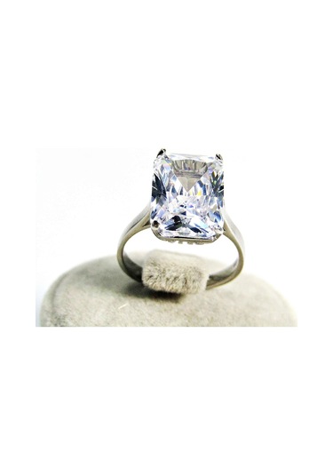 Gümüş Baget Beyaz Taşlı Kadın Yüzük