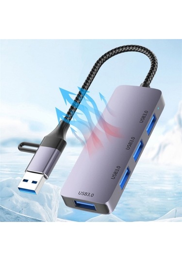 T203 Usb + Typ-c 3.0 Dönüştürücü Hub 5gbps Usb 3.0 Dizüstü Bilgisayar / Tablet Pc İçin Veri Aktarım Adaptörü, Boyut:t203