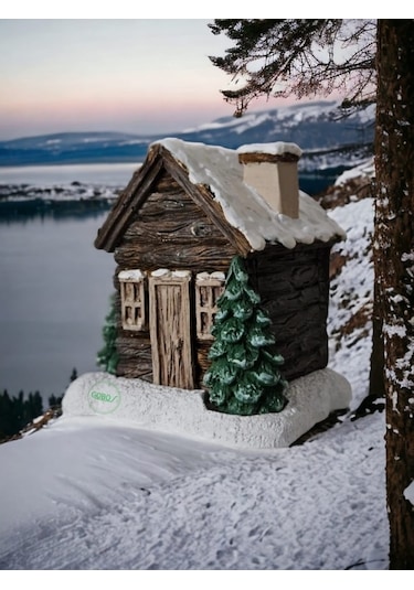 2 Adet Kar Efektli Ev Şeklindeki Yılbaşı Tema El Boyama Tütsülük