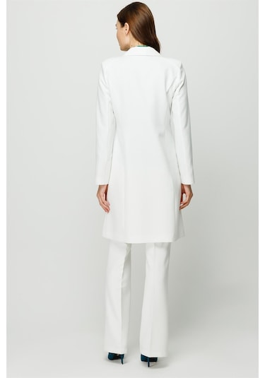 Aksesuar Detaylı Uzun Ceket Pantolon Takım Ekru-ekru Ekru