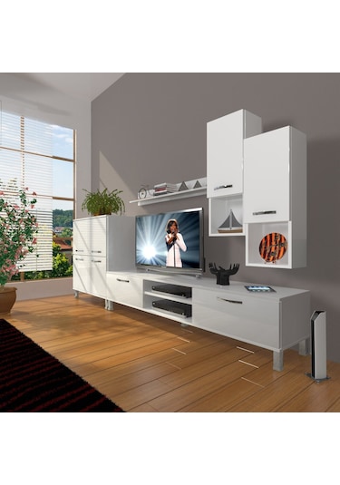 Decoraktiv Eko 6da Mdf Dvd Krom Ayaklı Tv Ünitesi Tv Sehpası Beyaz