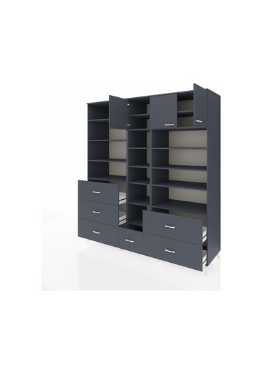 Kronos Dolap 17 Raflı 6 Çekmeceli 3 Kapaklı 220x59x243 Antrasit-antrasit/antrasit Antrasıt/antrasıt