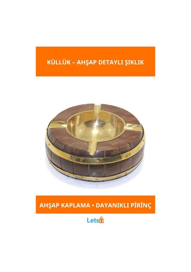 Ahşap Pirinç Küllük Vintage Tasarım Pratik Kullanım