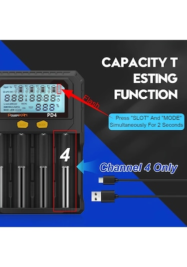 Honeybeeshop Powerkan Pd4 Akıllı Pil Şarj Cihazı 4 Kanal Li İon Nimh Ni Cd Şarj Usb Lcd Ekran