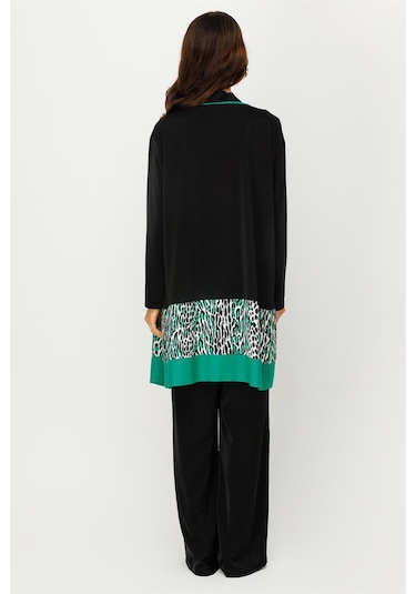 Leopar Detaylı Ceket İçtunik Pantolon Kolye Takım Yeşil-yeşil Yeşil