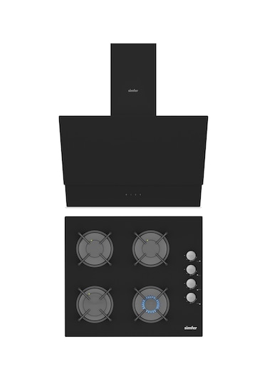 Simfer QS Siyah 2'li Cam Ankastre Set (3500 Ocak + 8703 Davlumbaz)