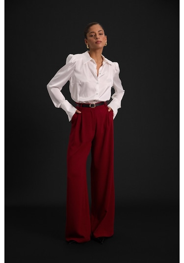 Sateen Luna Krep Pantolon - Bordo-136966 Bordo