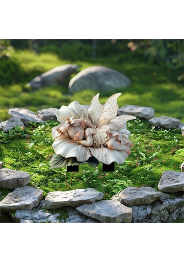 Beyaz Lotus Peri Bahçesi Kazığı Akrilik Çiçek Saksısı Dekorasyonu