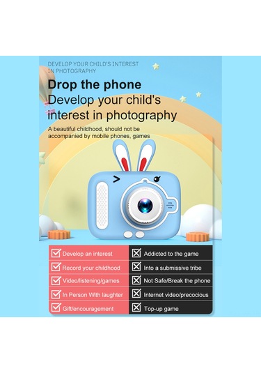 Vkemall Mavi Tavşan Desenli Çocuklar İçin Dijital Kamera - 1080p Video, 20mp Fotoğraf, 2.0" Ips Ekran, Oyun Ve Selfie Özellikleri, Dahili Li-poly Batarya