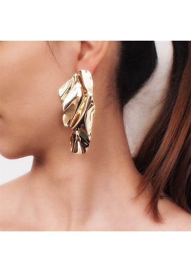 Moda Metal Demir Geometrik Saplama Küpe Düzensiz Metal Payet Küpe Gümüş