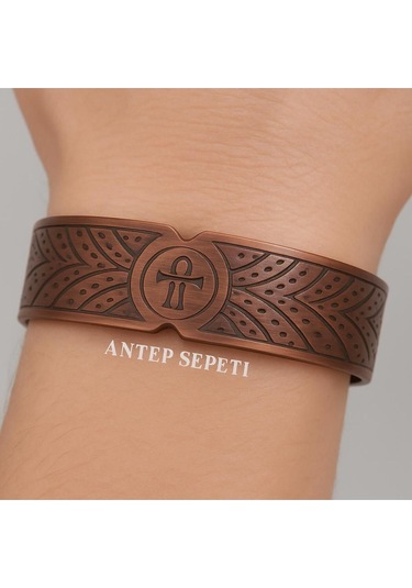 Motifli Bakır Bileklik Kahverengi