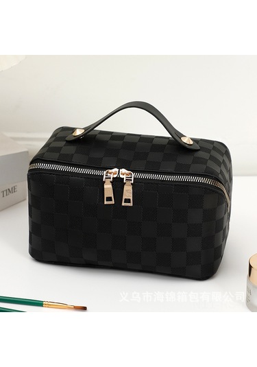 Reedark Kahverengi Siyah Desenli Büyük Kapasiteli Makyaj Çantası - Su Geçirmez, İki Yönlü Reçine, Sağlıklı Kullanım, Konforlu Saklama Kahverengi