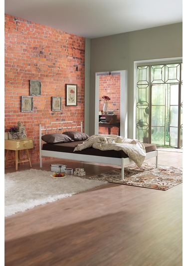 Hatkus-s Çift Kişilik Ferforje Metal Karyola-beyaz Ahşap Latalı