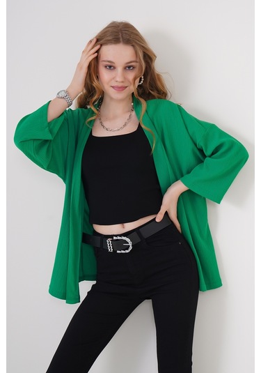 Bigdart 5862 Örme Kimono - Yeşil 001