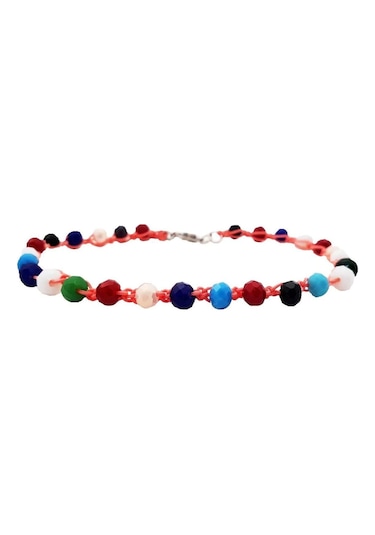 Karışık Renk Kristal Taş Kadın Makreme Örgü Halhal Çok Renkli