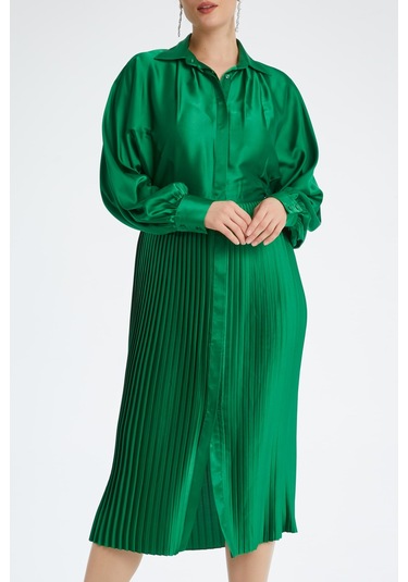 Kadın Piliseli Etekli Elbise - Modern Ve Şık - Günlük Ve Özel Davetler İçin Elbise Yeşil