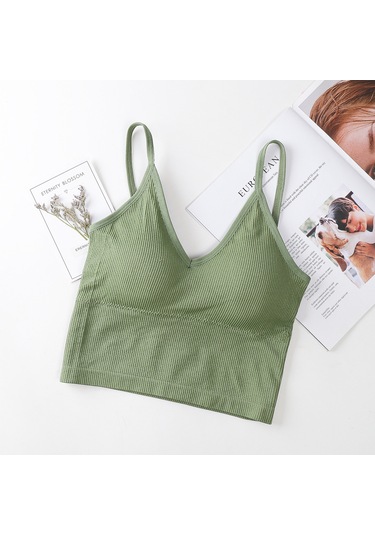 Ece's Design İnce Askılı Crop Atlet Soft Dokulu Rahat Bralet Üst W1011 Yeşil