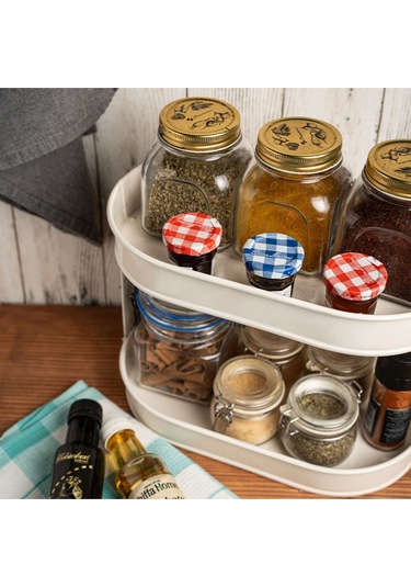 İki Katlı Metal Baton Mutfak Ve Banyo Düzenleyicisi Organizeri Ln1254 - Krem Krem